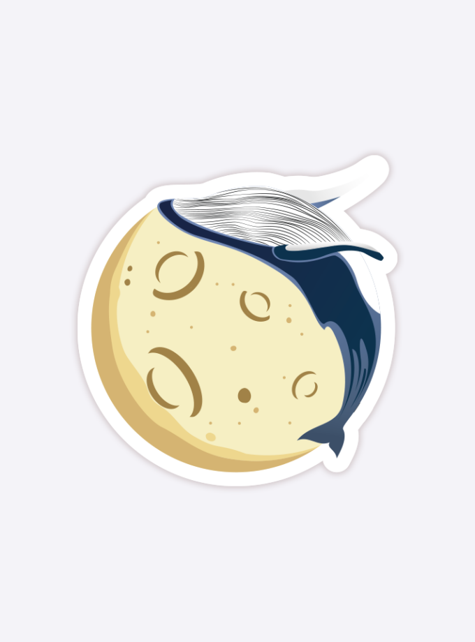 Moon Whale Glossy Sticker - 3 inch