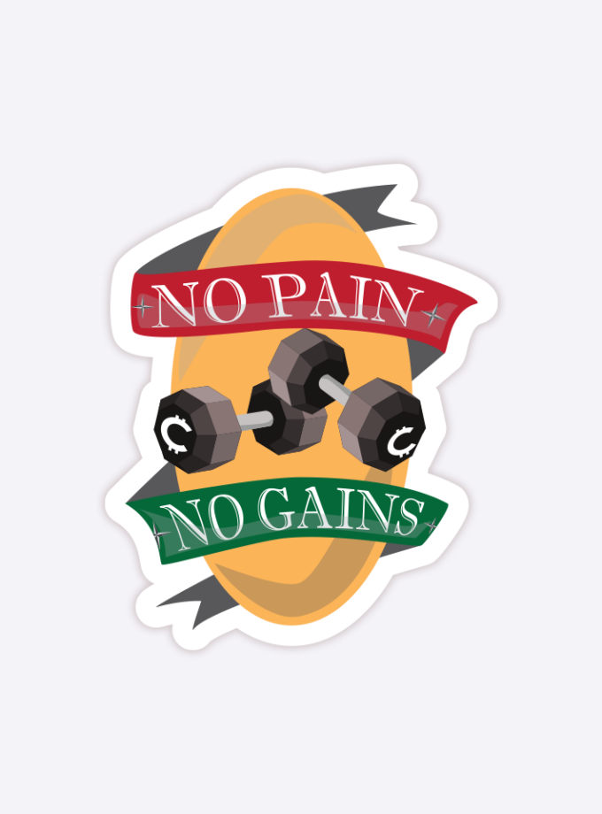 No Pain No Gains Carton Glossy Sticker - 3 inch